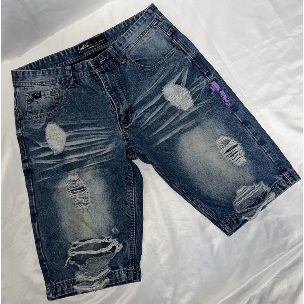 Switch Remarkable Men's 32 Graffiti Graphic Jeans Painted Blue 12inch Inseam
